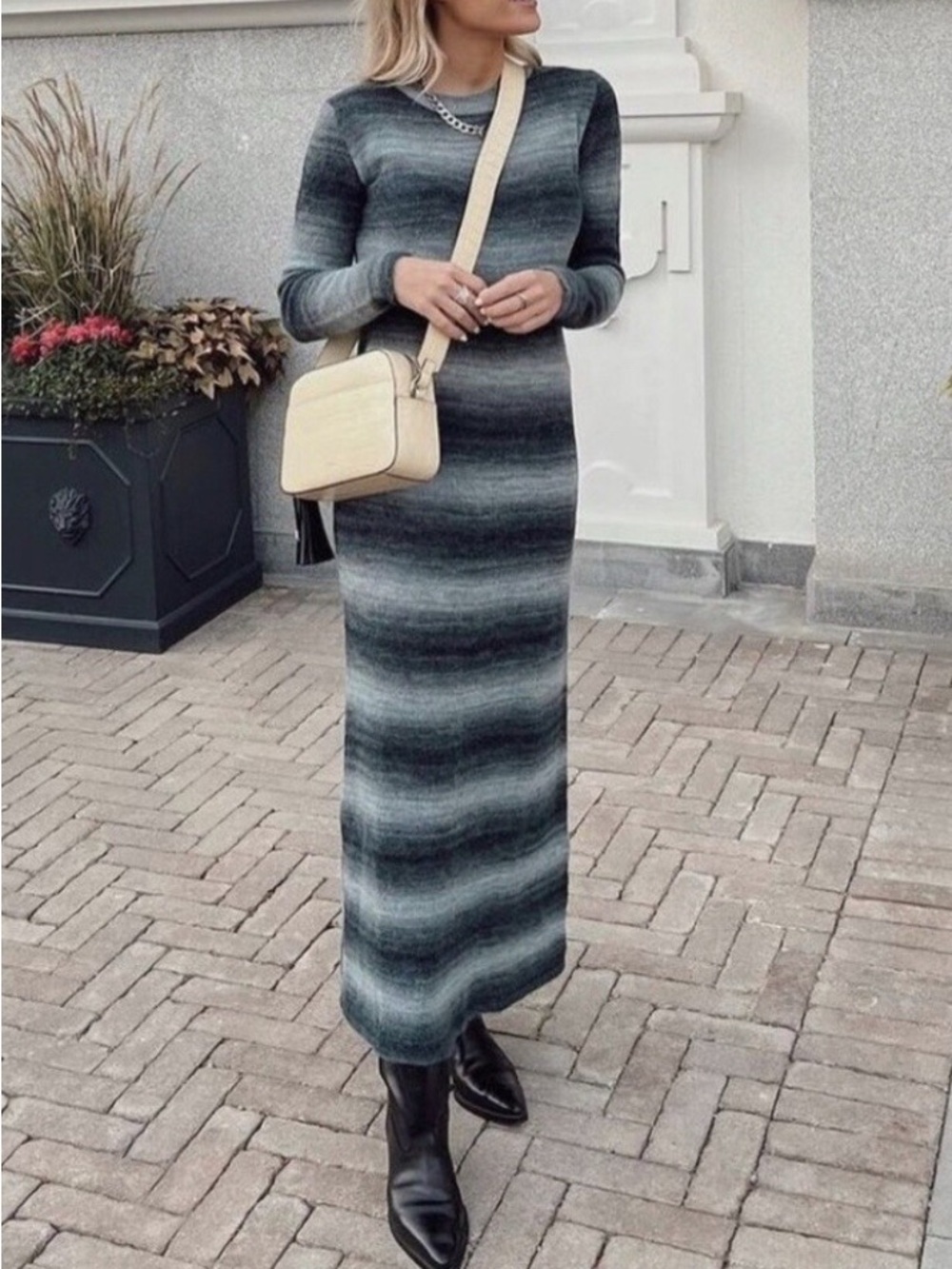 Zara Alpaca blend Striped Blue Ombre Knit Maxi Dress  - Size S